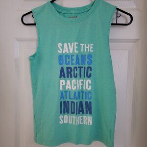 Cat & Jack “Save the Oceans” Tank Top | Kids Size M (8/10) | Teal Graphic Tee